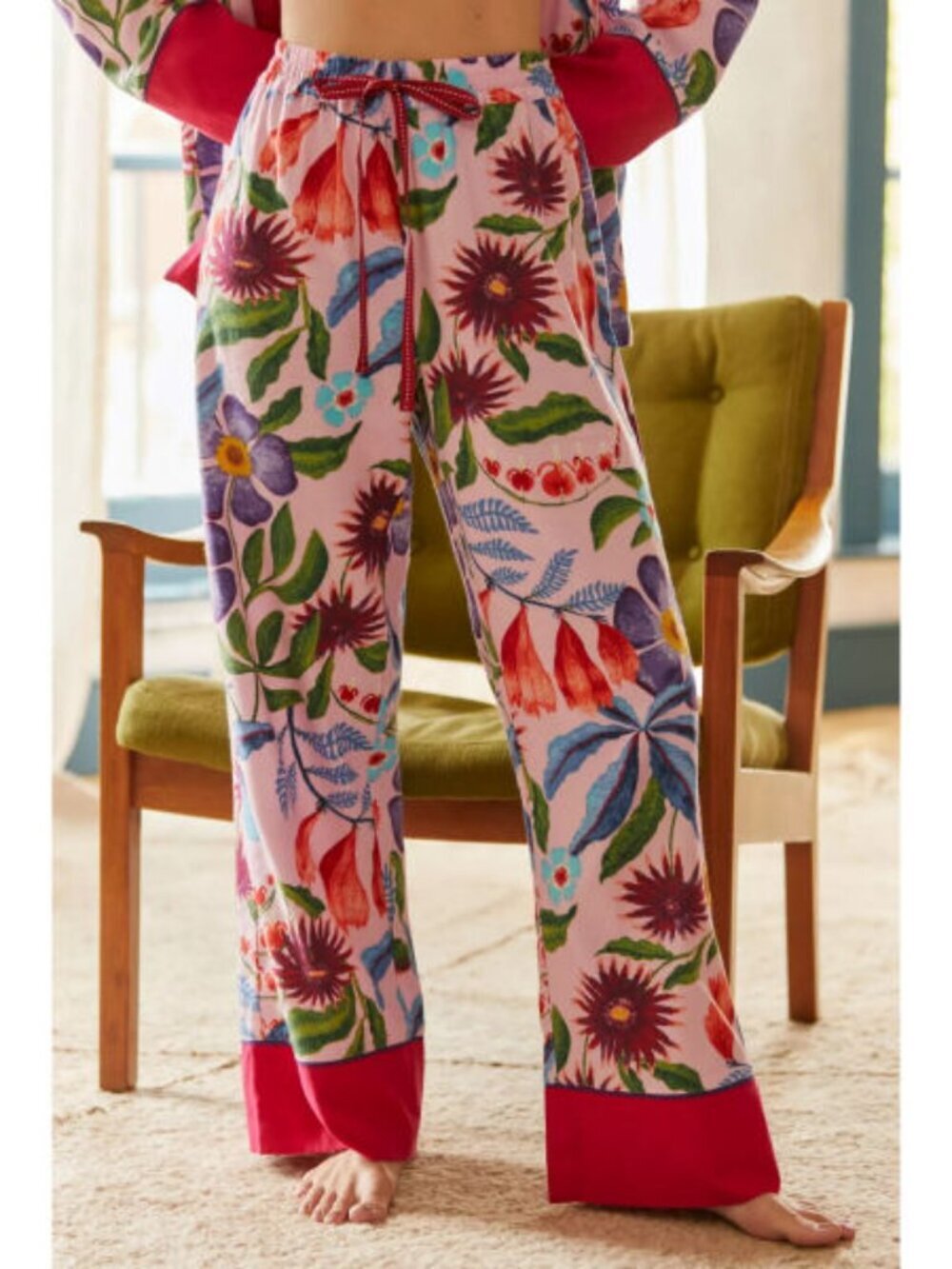 Anthropologie Rosa de Weerd Floral Pajama Pants L Flannel Loungewear Boho NEW